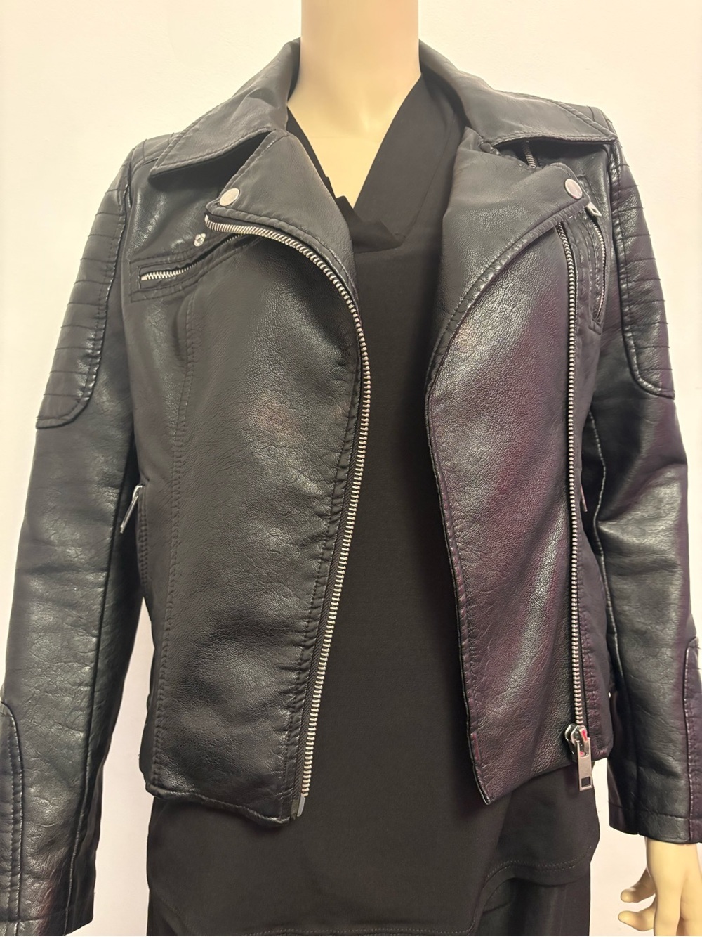 Ardene Black Faux Leather Moto Biker Jacket. Women’s Sz XS.